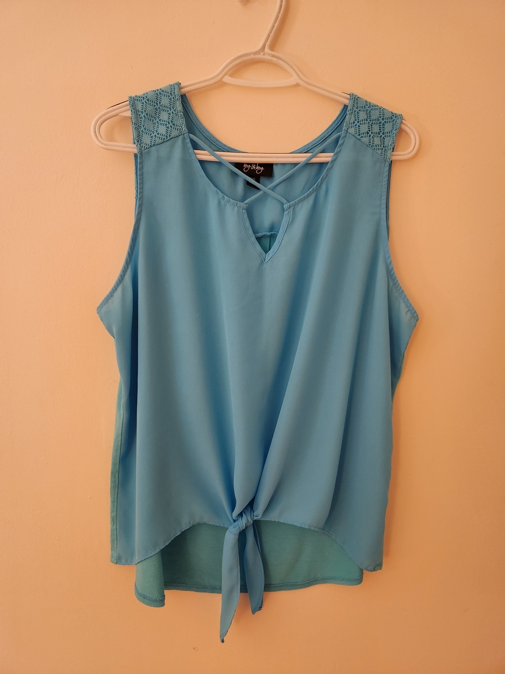 By & By Aqua Blue Tie Front Sleeveless